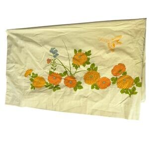 Vintage MARTEX Floral Yellow Sheet Full Flat Sheet Bird PERCALE